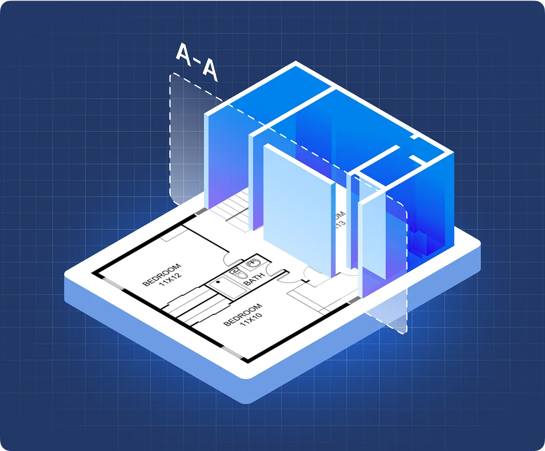 Auto layout generation: a section drawing cut from the model