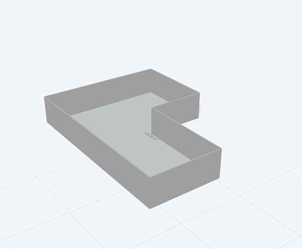 An L-shaped floor plate extruded into a 3D massing